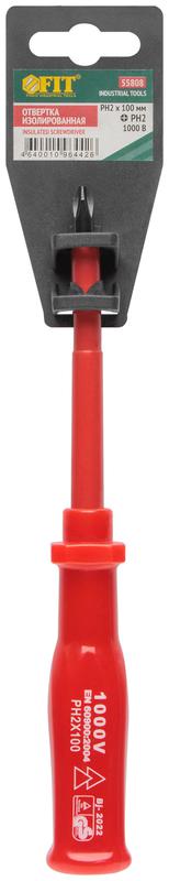 Отвертка изолированная 1000В CrV сталь пластик. ручка РН2 х 100мм FIT 55808