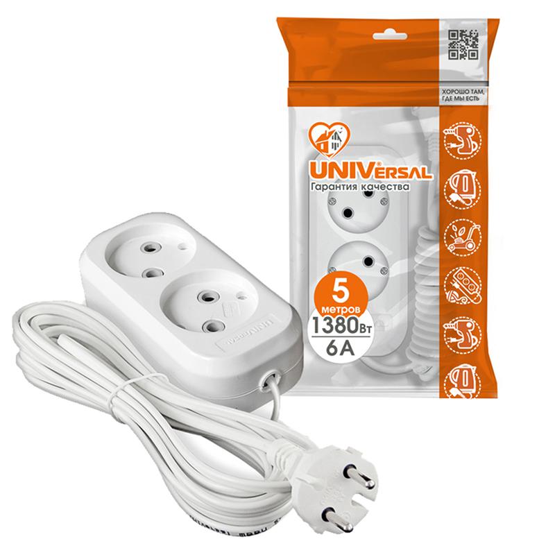 Удлинитель 2х5м без заземл. 6А IP20 У6-011 ШВВП 2х0.75 UNIVersal 9631913