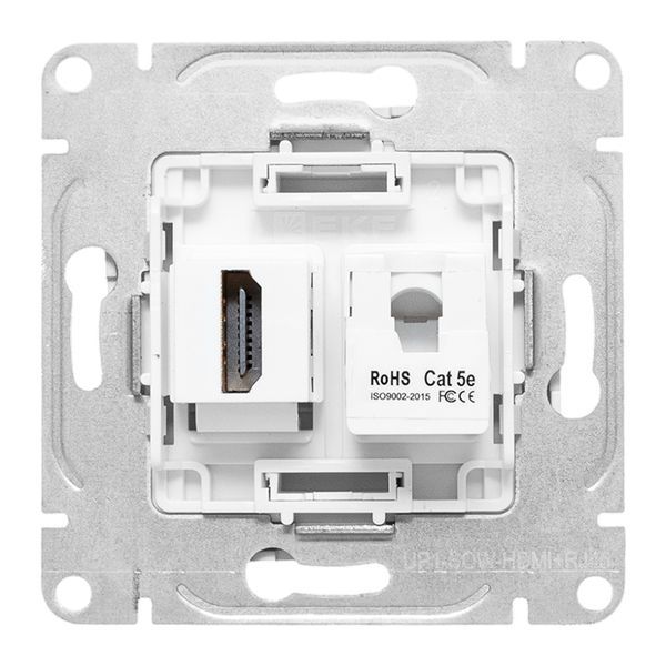 Розетка СП Эпика HDMI + RJ45 кат.5 механизм бел. EKF UP1-SOW-HDMI+RJ45