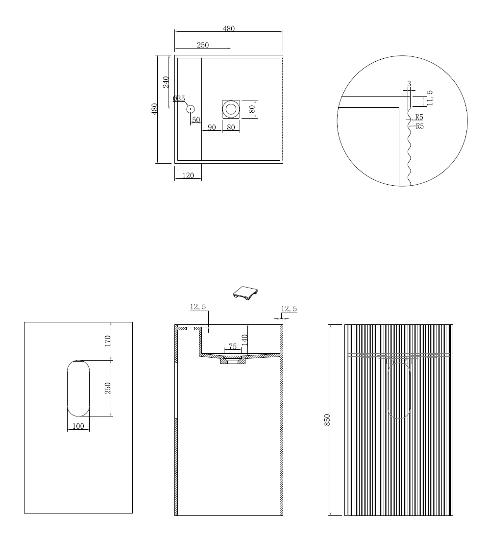 Раковина напольная Cube Corian 480*480*850 Nero Marquina