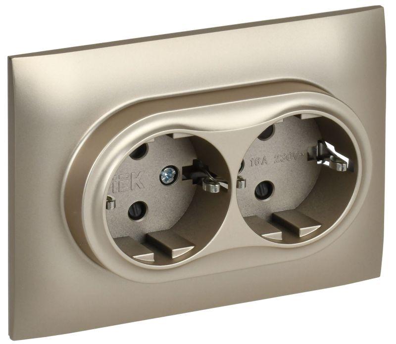 Розетка 2-м SKANDY 16А с заземл. защ. шторки в сборе SK-R07Sh шампань IEK SK-R24-16-K37-F