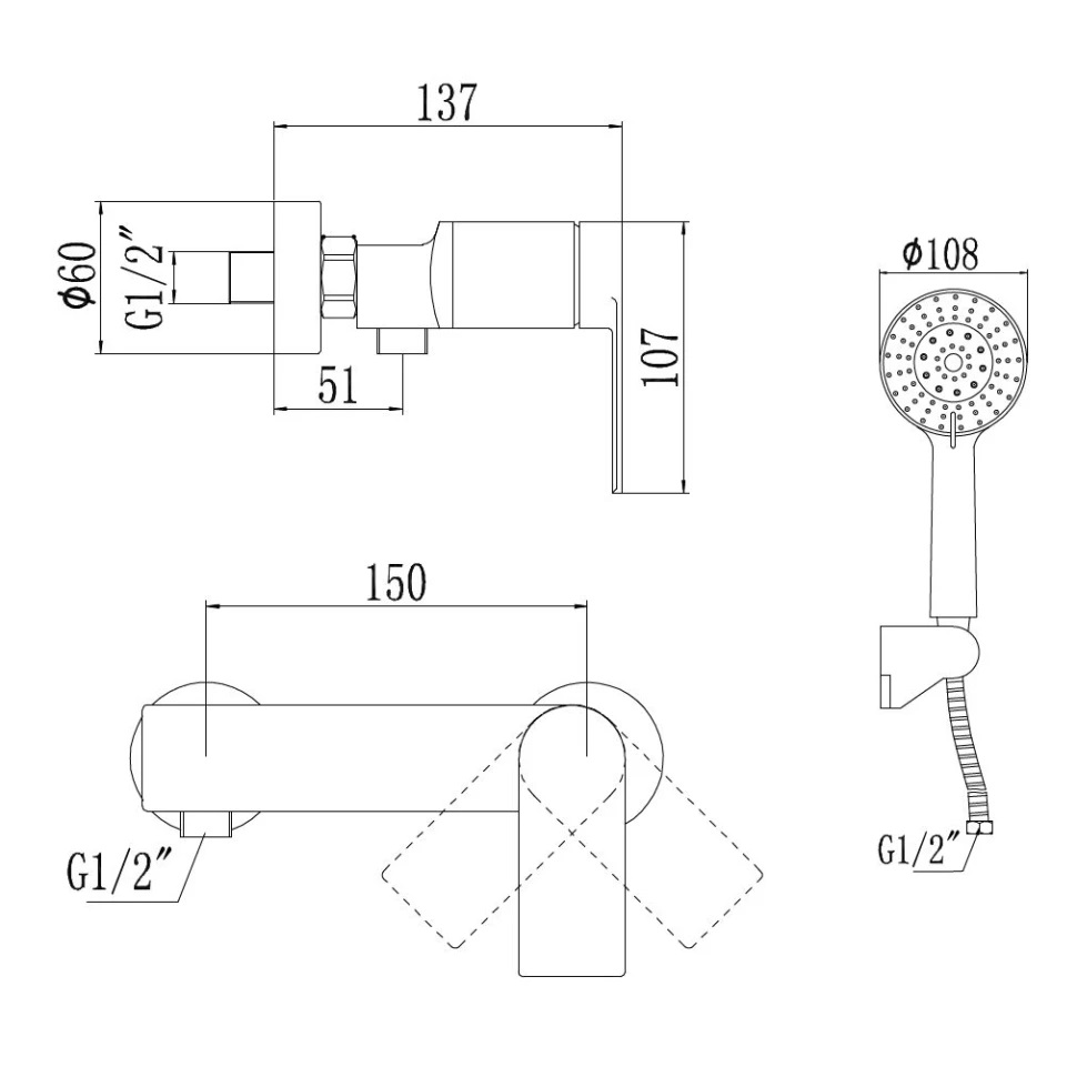 Смеситель для душа Savol S-601815H, черный