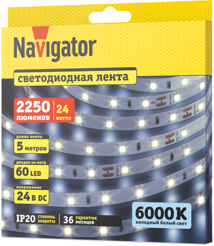Лента светодиодная 95 295 NLS-2835CW60-4.8-IP20-24V (уп.5м) Navigator 95295
