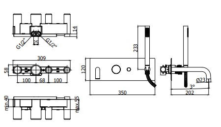Смеситель для ванны Paffoni JO JO001CR встраиваемый на 2 выхода Хром