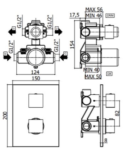Смеситель термостат встраиваемый для душа 2 выход Paffoni ELLE LEQ518NO/M встраиваемый Черный матовый
