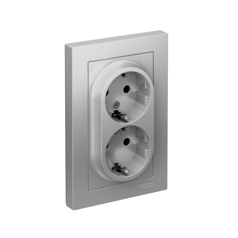 Розетка 2-м СП AtlasDesign 16А IP20 с заземл. защ. шторки в сборе алюм. SE ATN000326