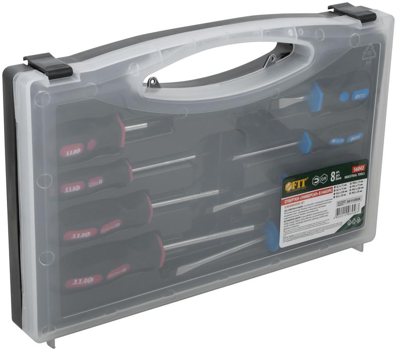 Набор отверток "Универсал" Профи CrV сталь прорезинен. ручки пластик. кейс 8шт FIT 56042