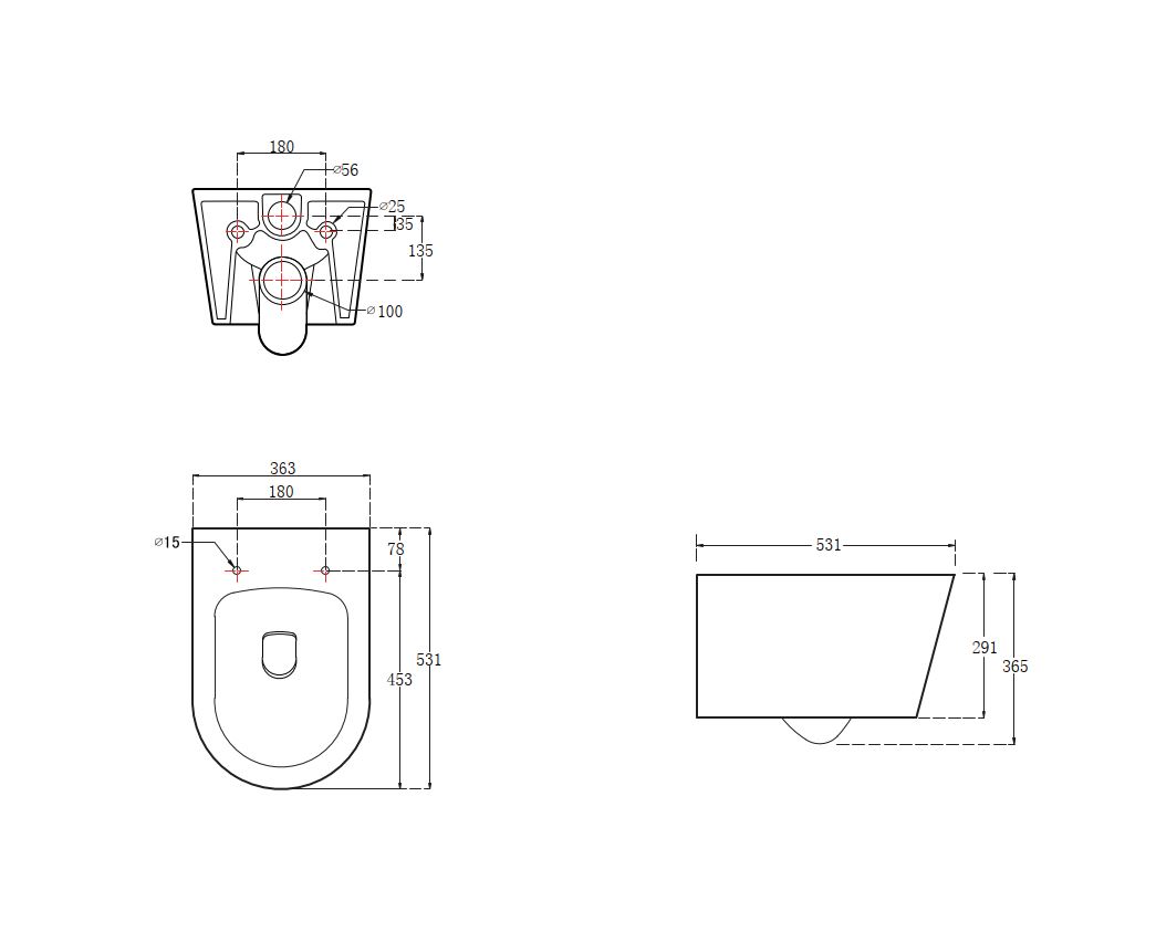 Унитаз подвесной безободковый Aquatek ОБЕРОН AQ1365T-00, 531*360*344 мм, смыв TORNADO, горизонтальный выпуск, тонкое сиденье с механизмом плавного закрывания, крепеж