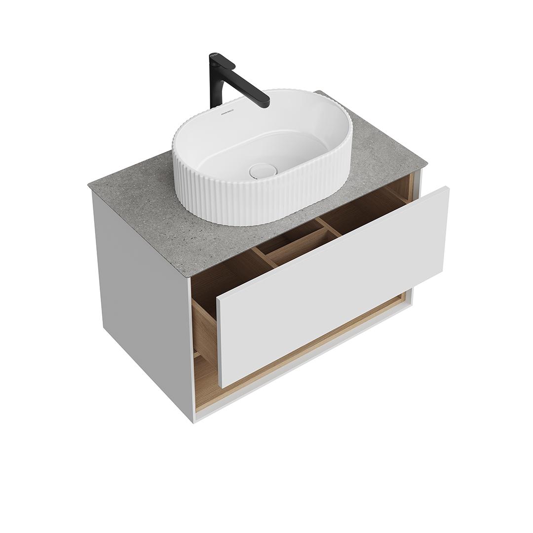 Тумба PLAZA Modern подвесная 80, 1 ящик + полка, белая глянцевая