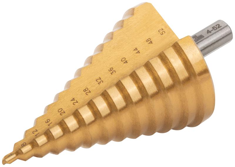 Сверло ступенчатое HSS по металлу 13 ступеней 4-8-12-16-20-24-28-32-36-40-44-48-52мм MOS 36387М