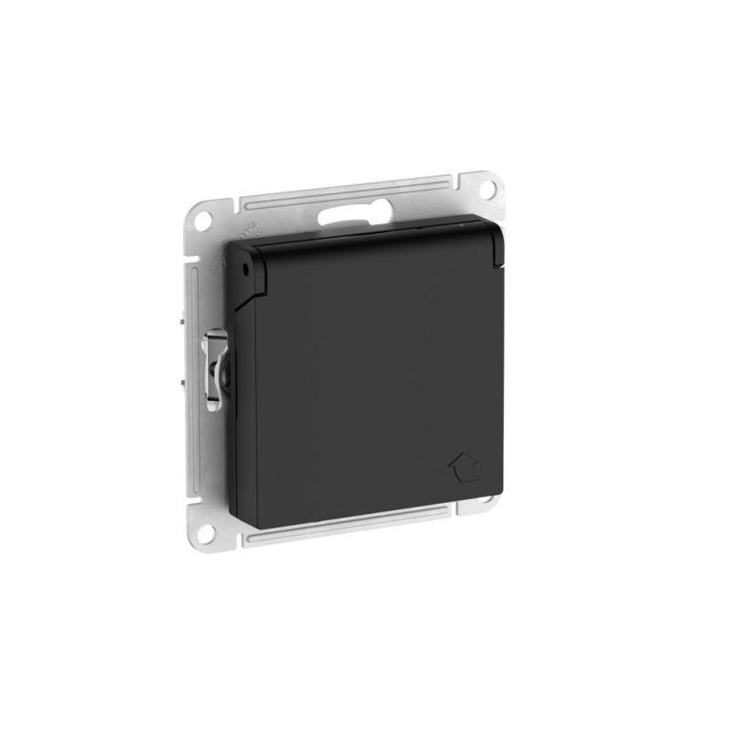 Розетка AtlasDesign 16А IP20 с заземл. защ. шторки с крышкой быстрозажим. клем. механизм карбон SE ATN001046S