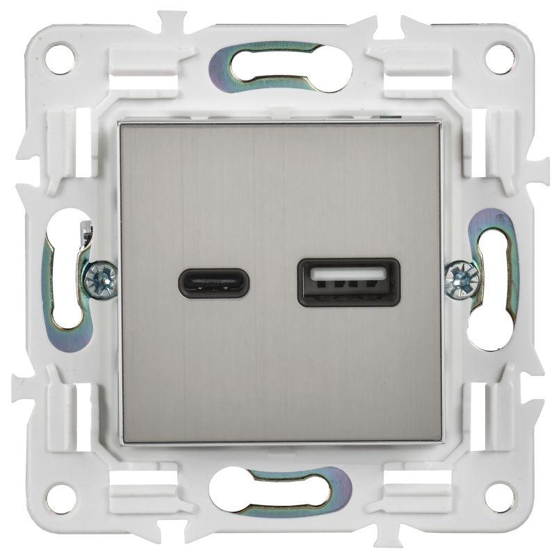Розетка USB A+C 18Вт SKANDY SK-R13N никель IEK SK-U22-018-K50