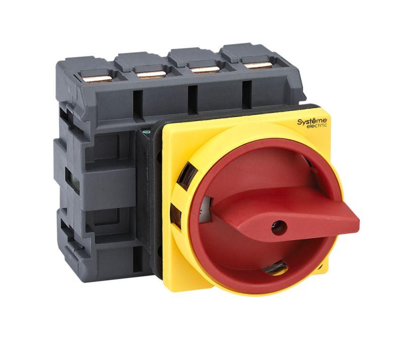 Выключатель-разъединитель 4п 100А IP20 с красн. рукоят. на дверцу 4 винтами с замком SE MSD100410R