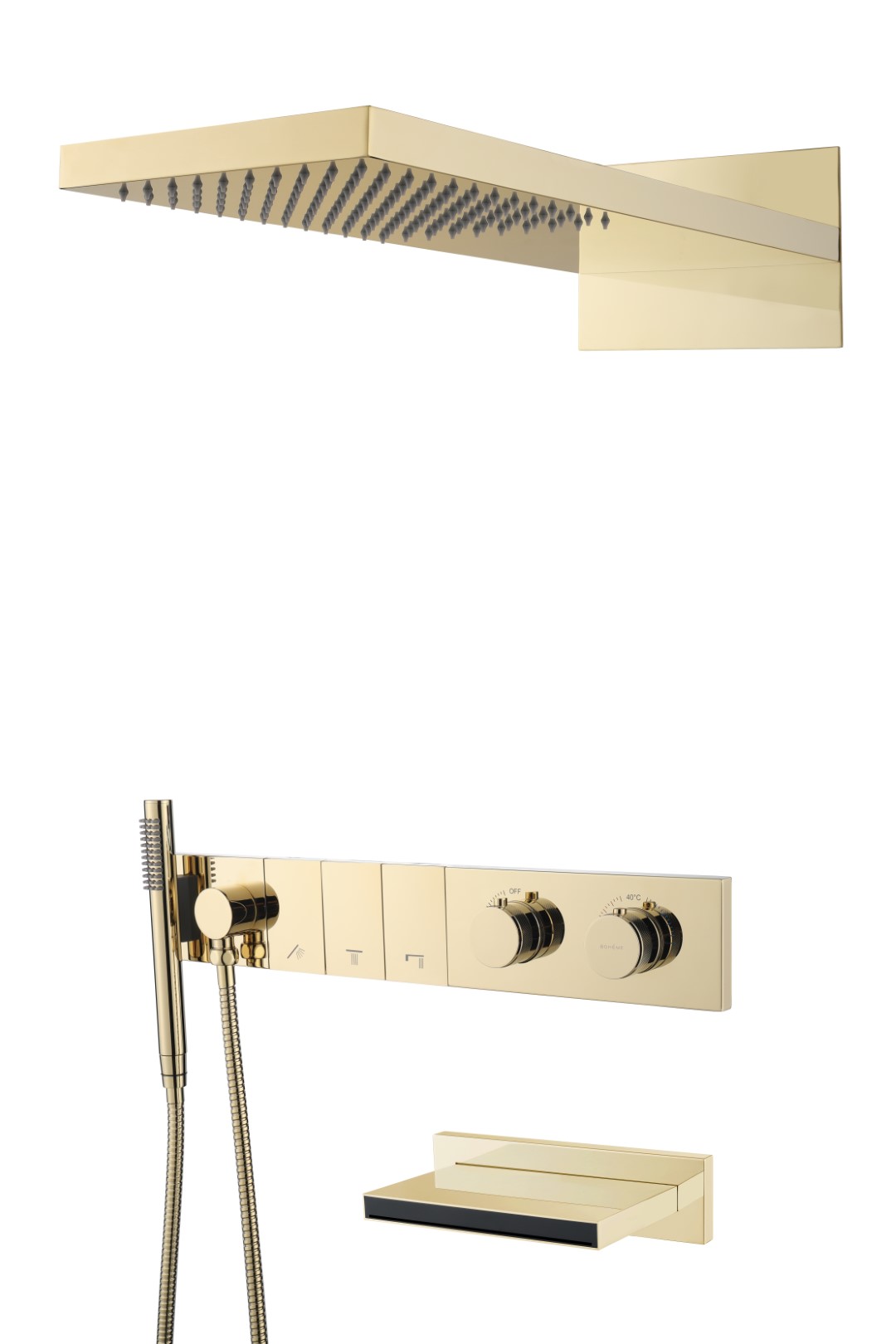 Встроенная душевая система  с изливом ZODIAC с термостатом, трехпозиционная GOLD