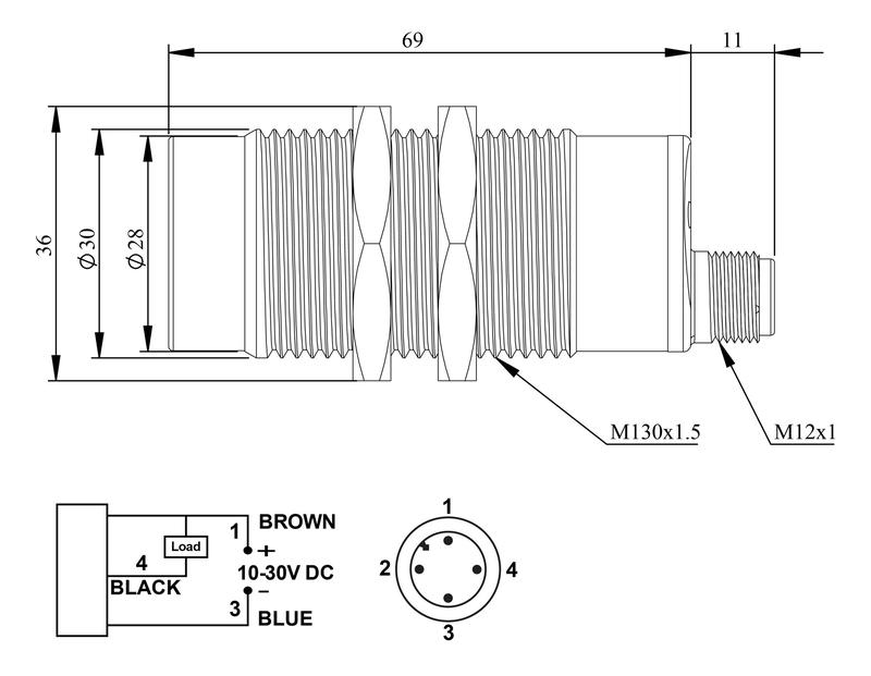 Датчик емкостный (NPN-НЗ) разъем M12х3 (расс. сраб. 3-15мм) выступающий металл 10-30В DC IP65 EMAS SCM30NM1OSX