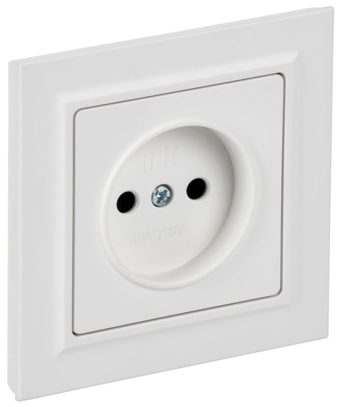 Розетка BRITE РСР10-1-0-БрАБ 10А в сборе без заземл. без защ. шторок арктич. бел. IEK BR-R10-10-K91-F