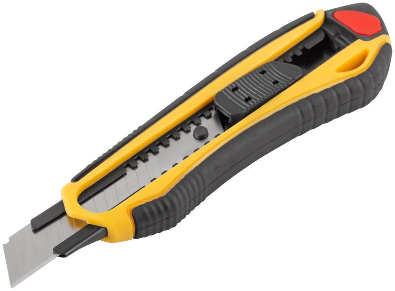 Нож технический 18мм усиленный прорезиненный 2-х сторонняя автофиксация FIT 10248