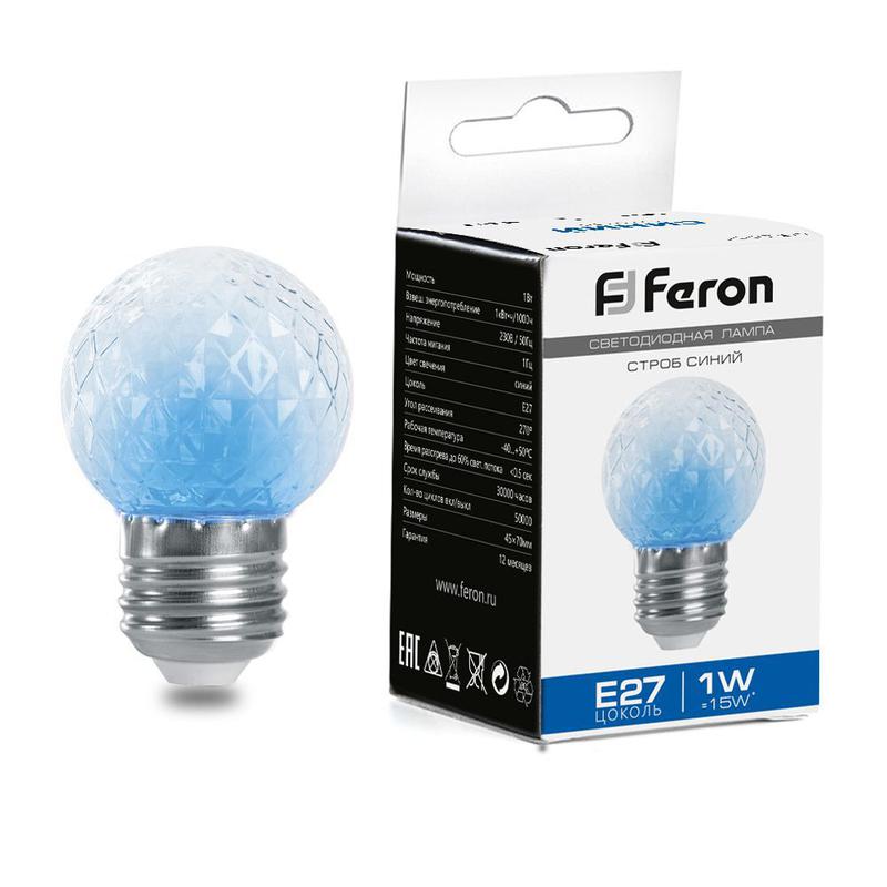 Лампа-строб 1Вт 230В E27 G45 LB-377 син. FERON 38211