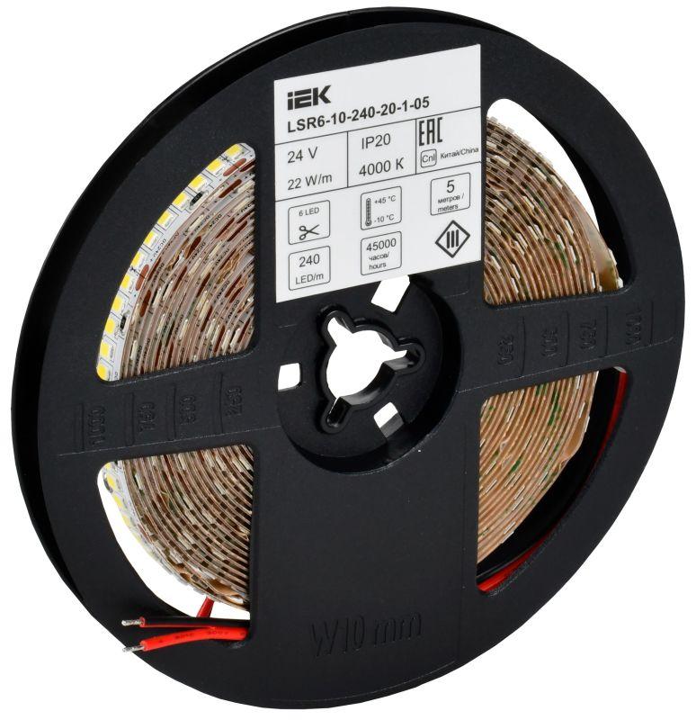 Лента светодиодная 2835-240LED 22Вт/м IP20 10мм 24В 4000К (уп.5м) IEK LSR6-10-240-20-1-05