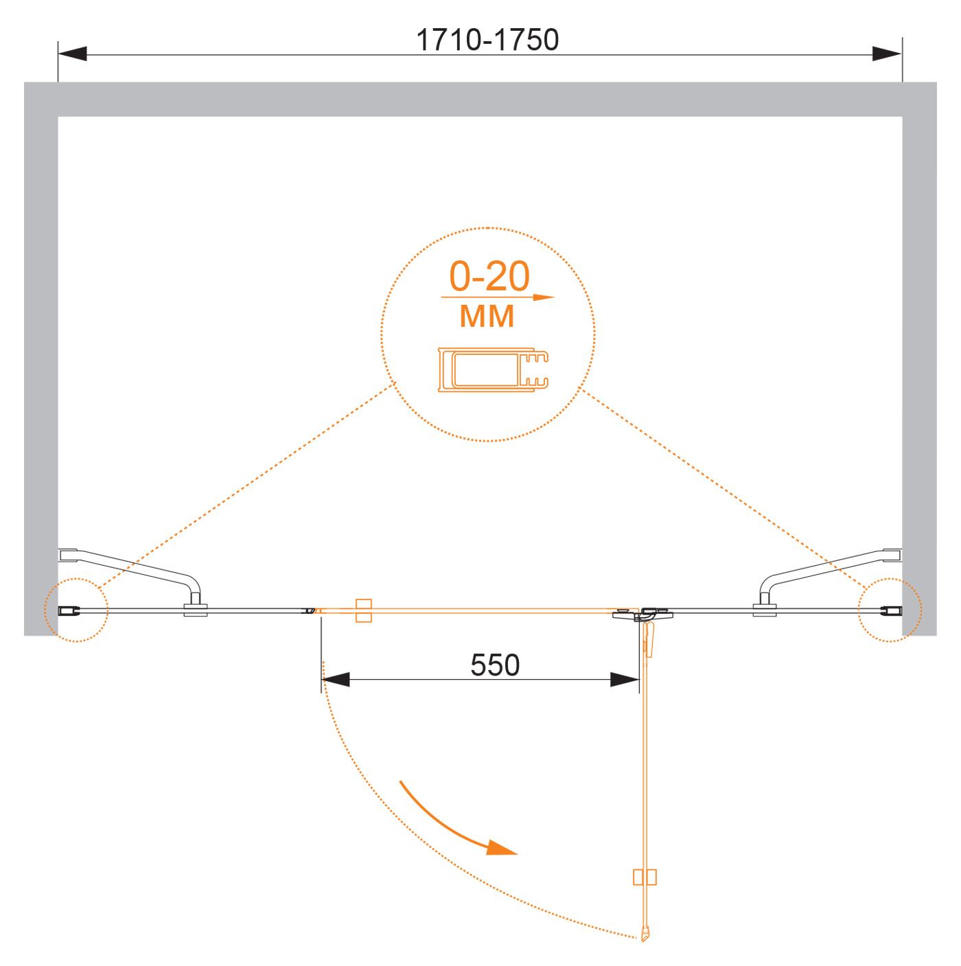 Душевая дверь CEZARES BERGAMO-W-B-13-80+60/40-C-Cr-R