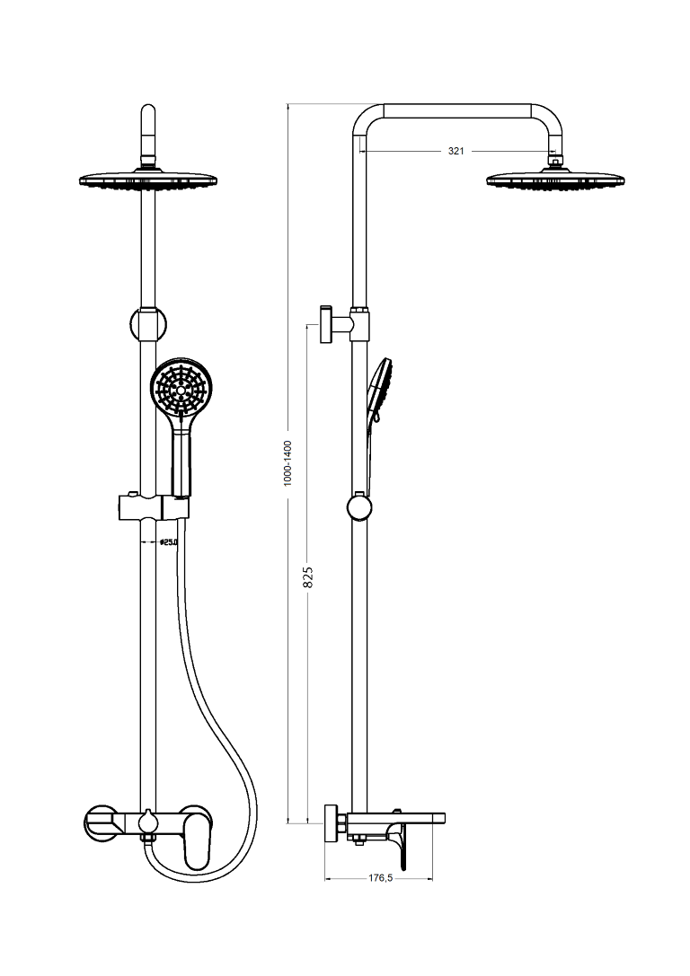 Стойка для душа со смесителем SPECTRE золото матовый