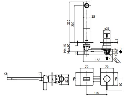 Смеситель для раковины Paffoni ROCK RO105CR70 встраиваемый Хром