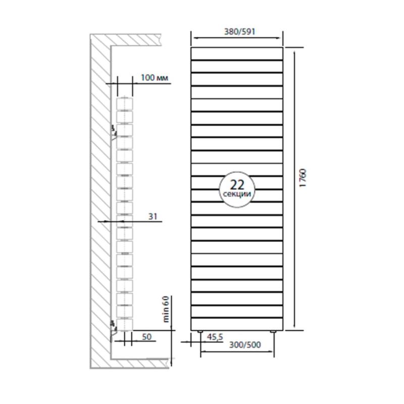 Радиатор PianoForte Tower 500 new 22 секц. биметал. Silver Satin Royal Thermo НС-1176350