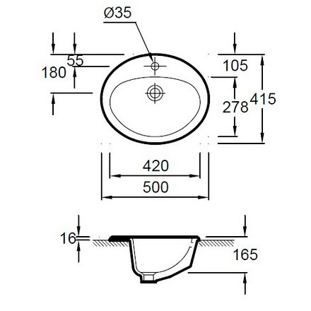 Раковина Jacob Delafon Ovale Dessus E1358-00 50 см