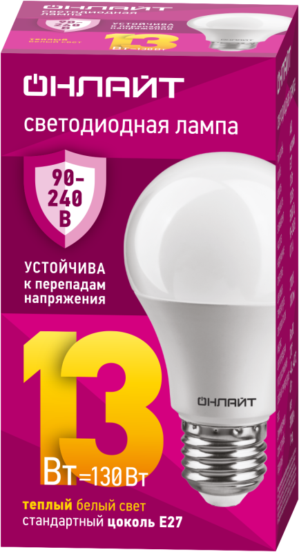 Лампа светодиодная 90 532 OLL-A60-13-230-2.7К-E27 PRO 90-240В ОНЛАЙТ 90532