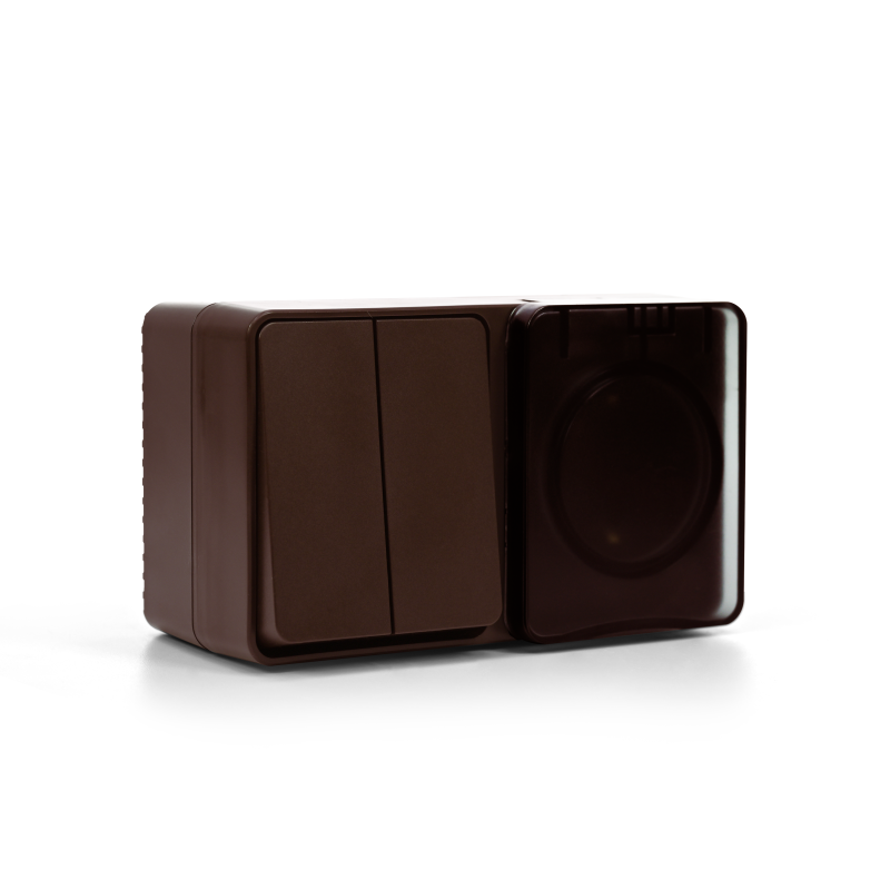 Блок ОП AtlasDesign PROFI IP54 (розетка 1-м 16А заземл. защ. шторки + 2-кл. выключатель 10А) корич. SE ATN546074