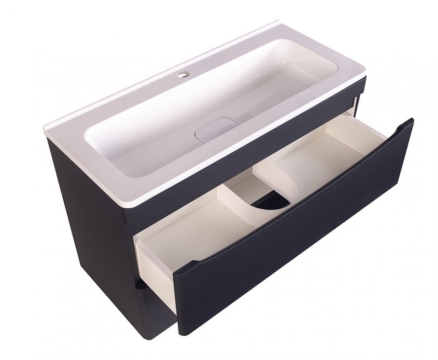 Тумба подвесная "Бергамо мини 90" (2 ящ.) Люкс антискрейтч черный, PLUS