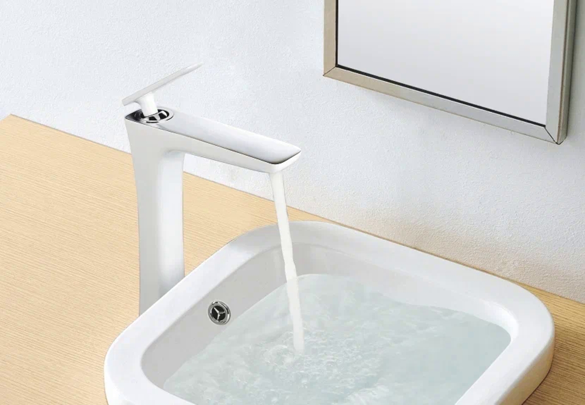 Смеситель для раковины высокий Rose R16F R1611F, белый/хром