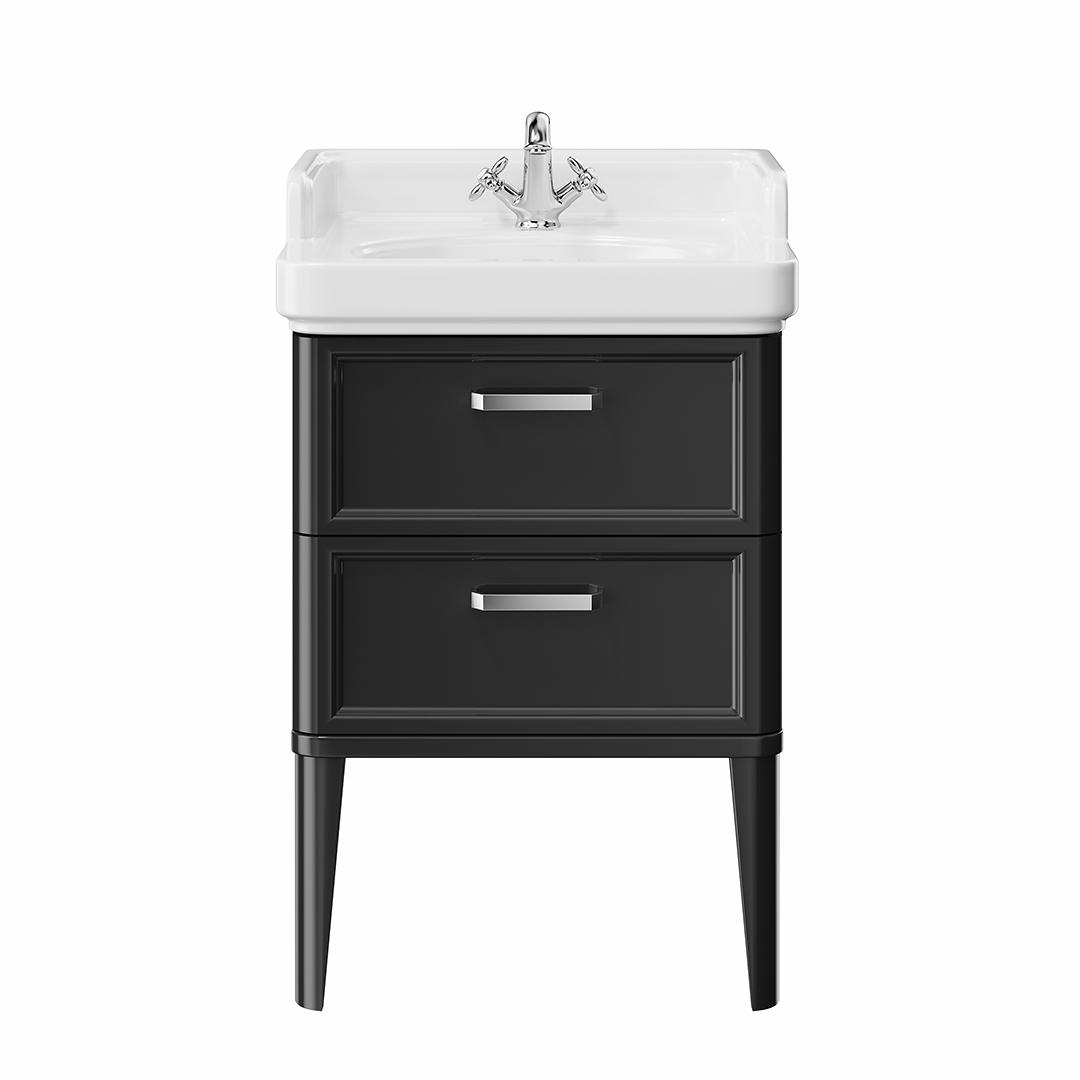 Тумба POMPEI напольная с 2 ящиками 60, черная глянцевая