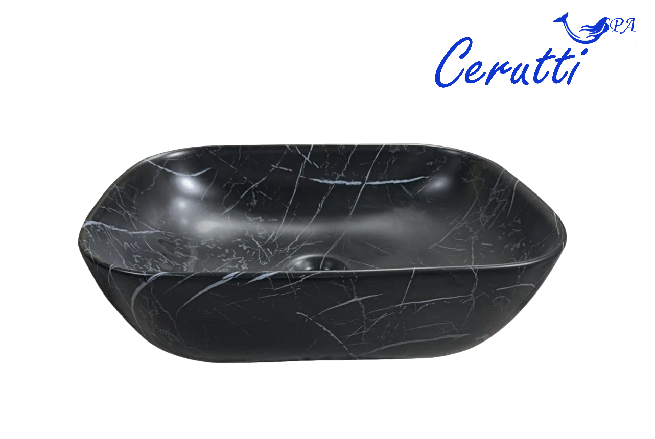 Раковина CR8215MMB накладная, мрамор матовый черный, прямоугольная 455х320х135 Ceruttispa