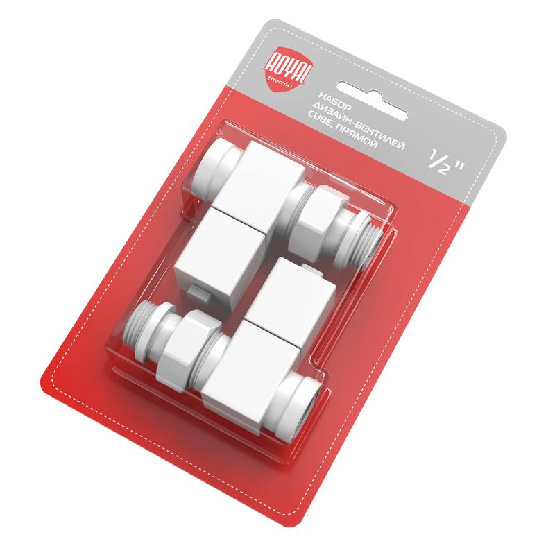 Набор дизайн-вентилей CUBE прямой 1/2дюйм бел. Royal Thermo НС-1422574