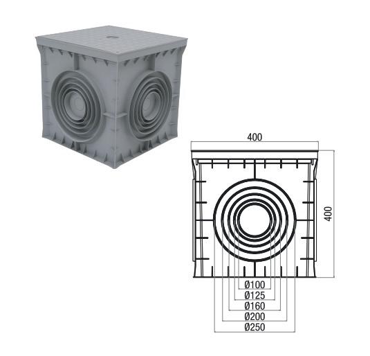 Коробка распределительная 400х400х400мм 4 вывода с крышкой пластик сер. Cetinkaya Pano CP404040