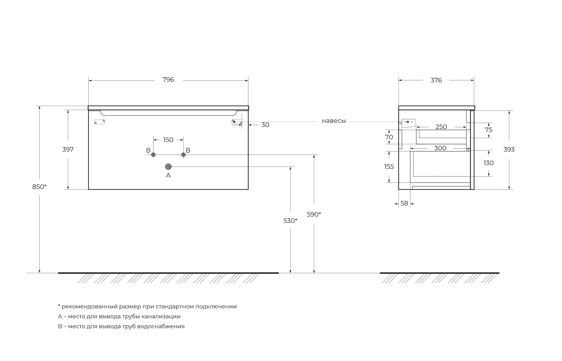База под раковину подвесная BelBagno ETNA39-800/390-2C-SO-BL-P Bianco Lucido
