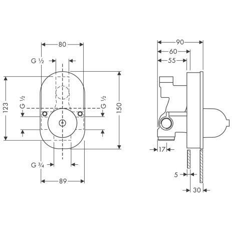 Скрытая часть Hansgrohe 31741180 для ванны