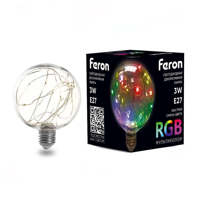 Лампа светодиодная 3Вт 230В E27 RGB G95 LB-382 FERON 41678