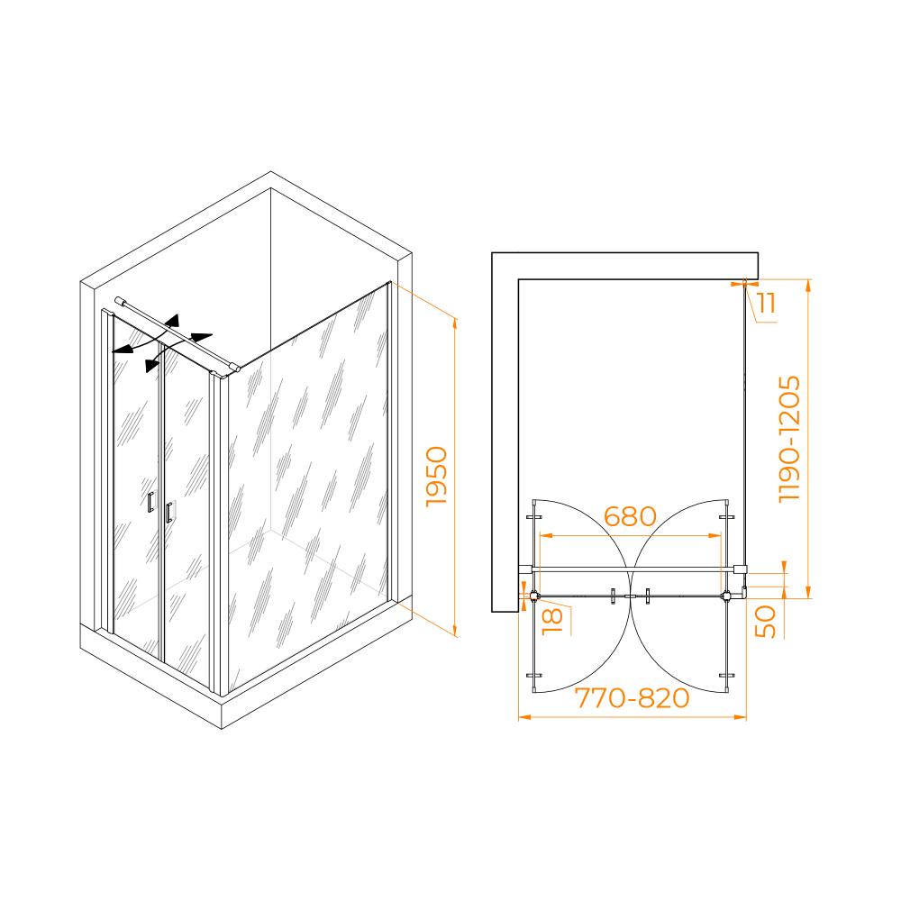 Душевой уголок RGW PA-144B (PA-104B+Z-050-2B+O-104B), 060814482-014