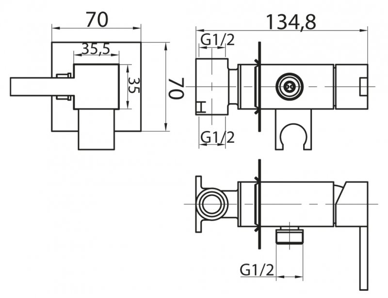 Смеситель для душа и гигиенического душа со штуцером с держателем CEZARES CZR-DA2-01