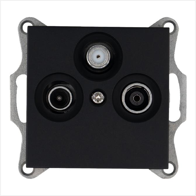 Розетка телевизионная оконечная TV + FM + SAT 3-м Ф9.5мм механизм черн. матов. soft touch Jasmart G6206PB