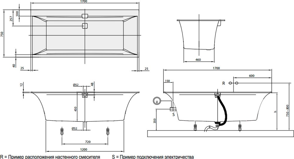 Акриловая ванна Villeroy & Boch Squaro Edge 12 UBQ170SQE2DV-01 170x75 альпийский белый