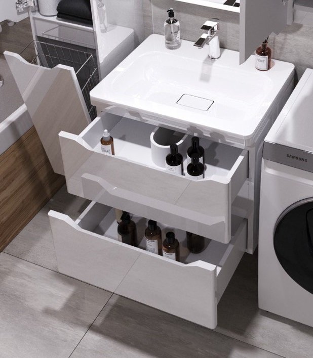 Тумба подвесная "Марелла 60" (2 ящ.) Люкс антискрейтч белый глянец, PLUS