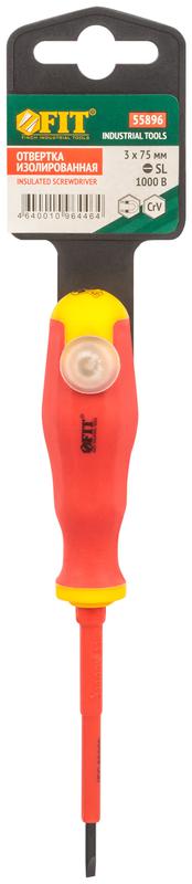 Отвертка изолированная 1000В CrV сталь прорезинен. ручка 3х75мм SL FIT 55896