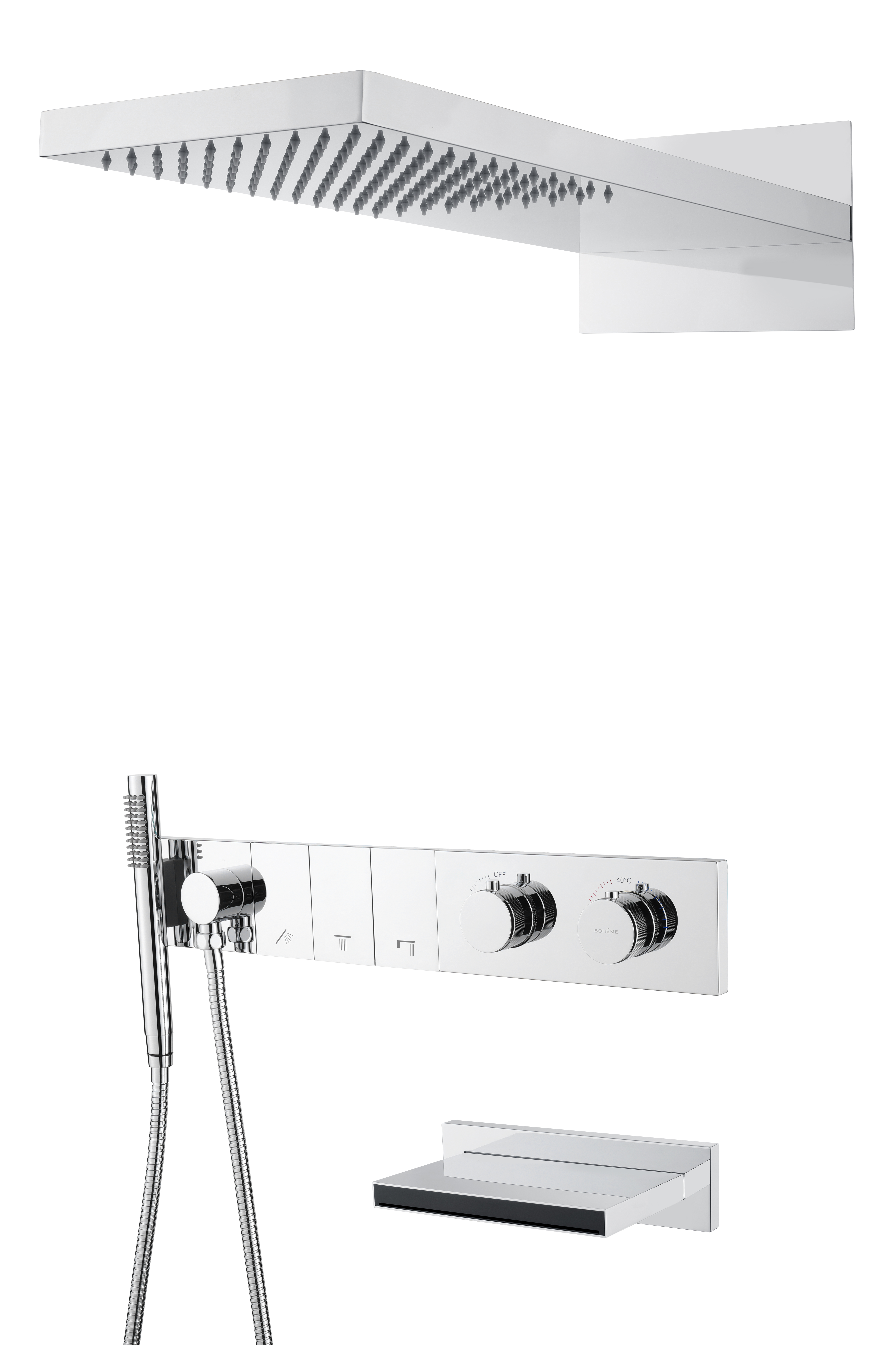 Встроенная душевая система  ZODIAC с термостатом, трехпозиционная Black