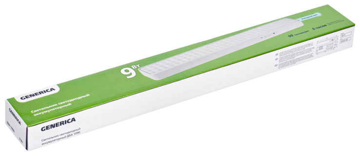 Светильник светодиодный аккумуляторный ДБА 1090 непостоянного действия 90LED 6ч 9Вт GENERICA