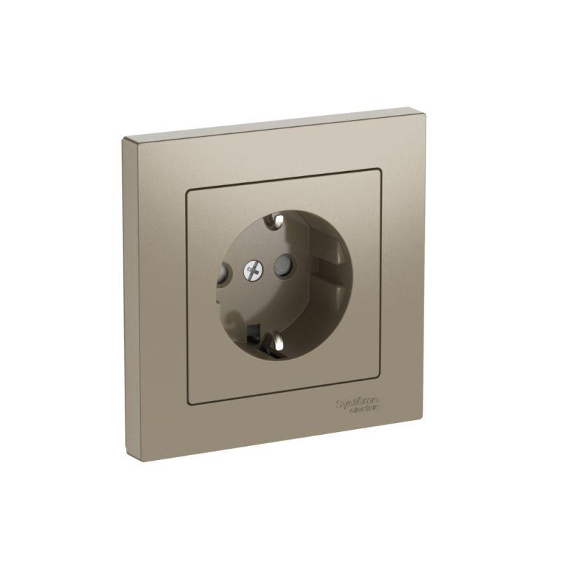 Розетка AtlasDesign 16А с заземл. защ. шторки быстрозажим. клем. в сборе шампань SE ATN000544S