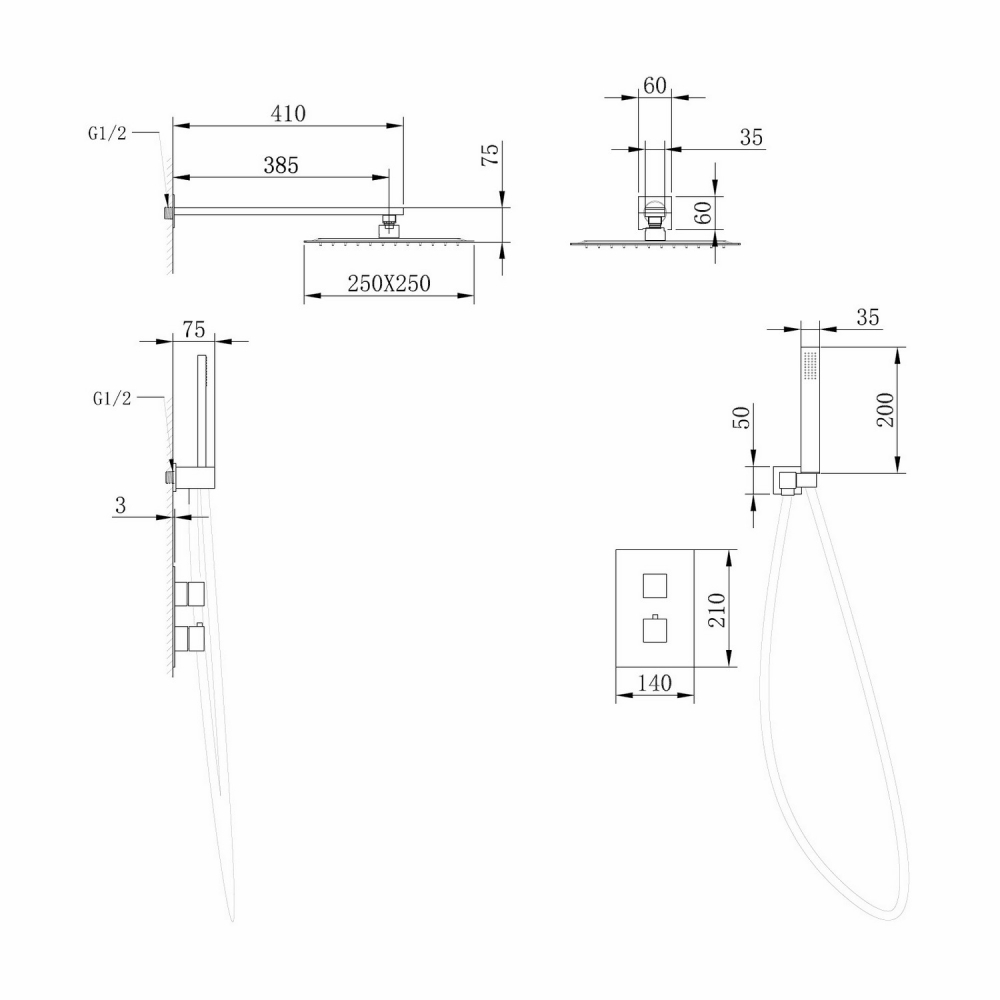 Душевая система ABBER Daheim AF8251W скрытого монтажа без излива, термостат,белый матовый