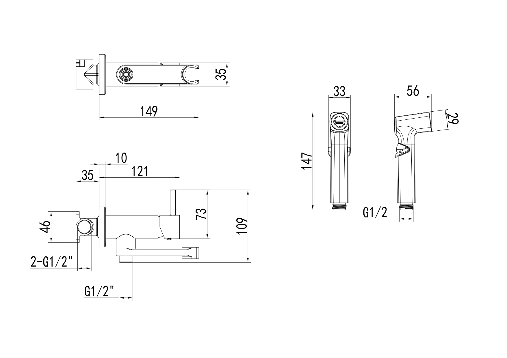 Комплект для гигиенического душа Aquatek НИКА встроенный (смеситель + гигиеническая лейка + шланг) AQ1819BGM  оружейная сталь
